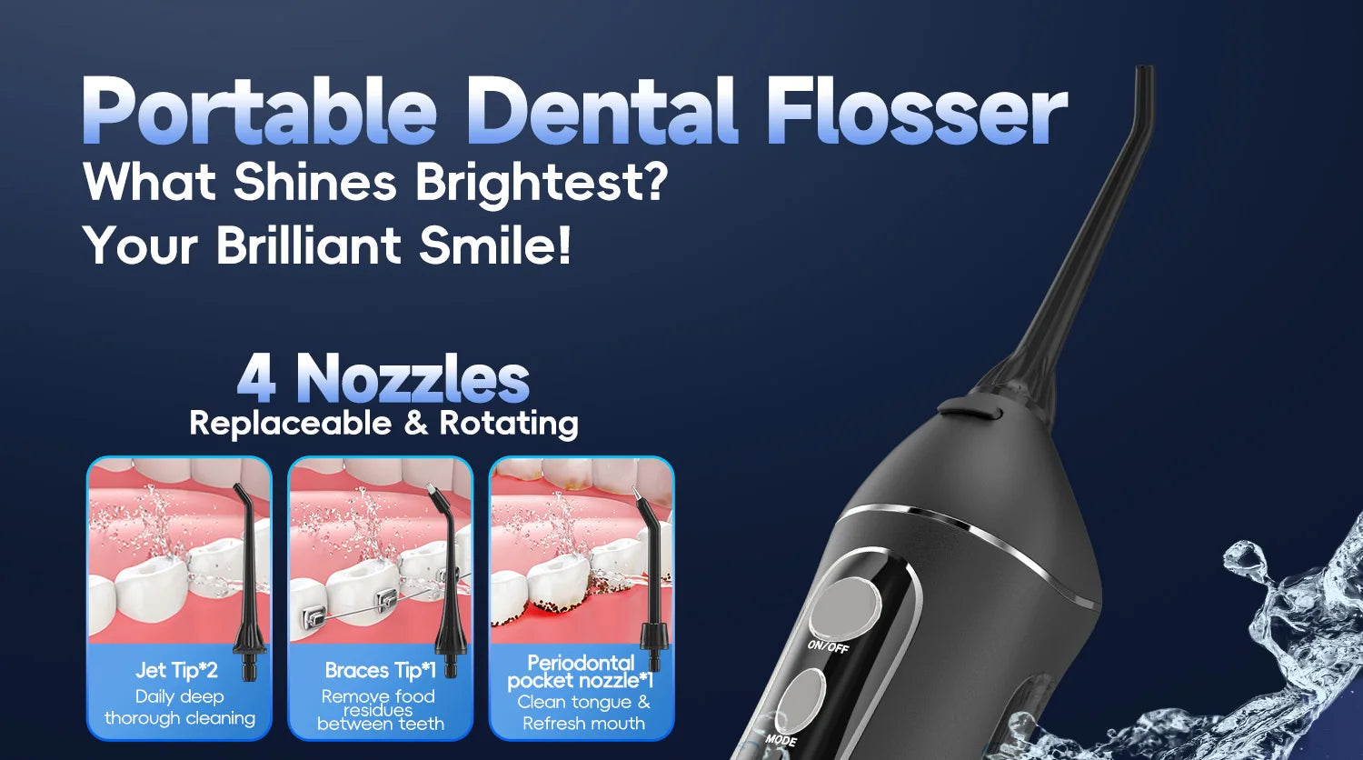 Cordless Water Flosser for Teeth with 4 Pressure Settings and 4 Jet Tips - 7