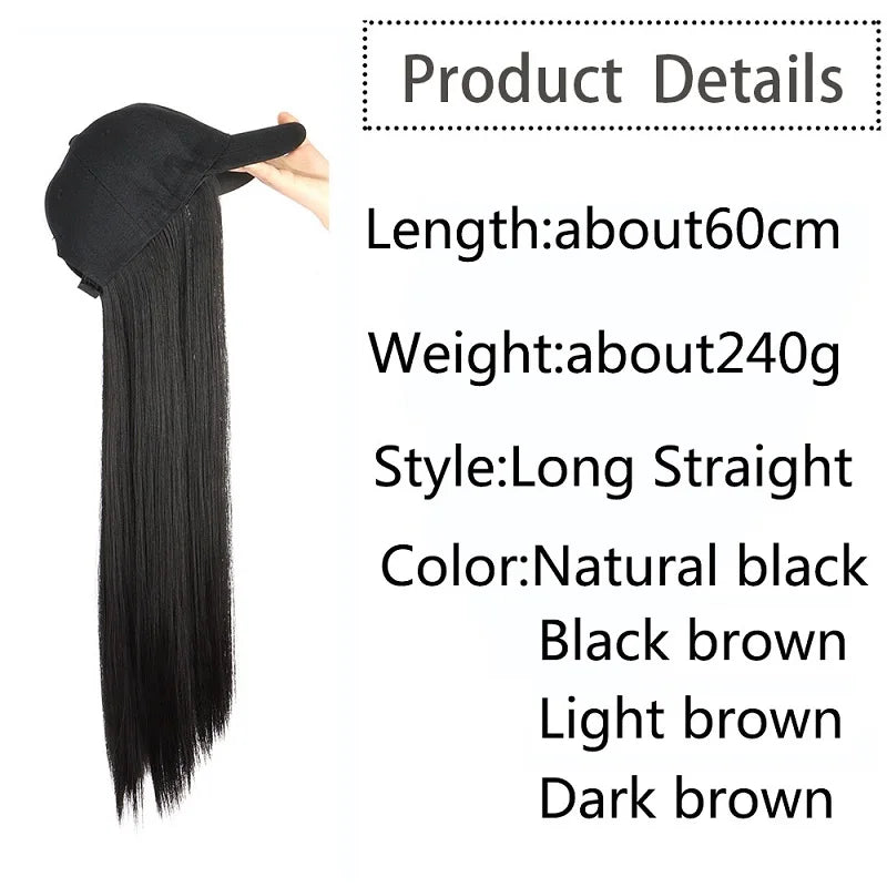 24-Inch Adjustable Baseball Hat with Attached Long Straight Hair - 4
