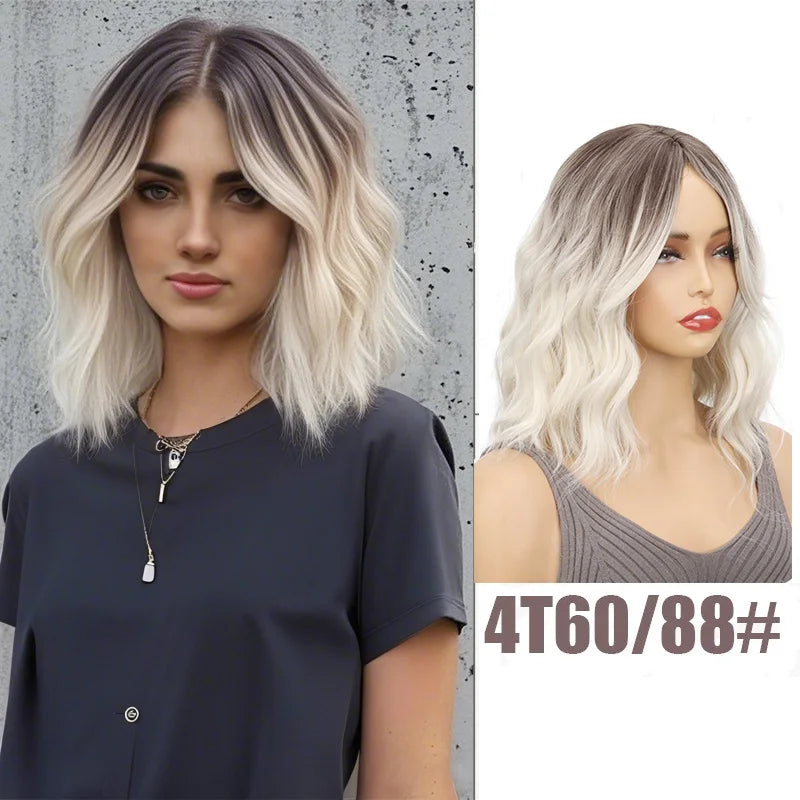 Shoulder Length Wavy Brown Wig with Dark Roots for Daily Wear