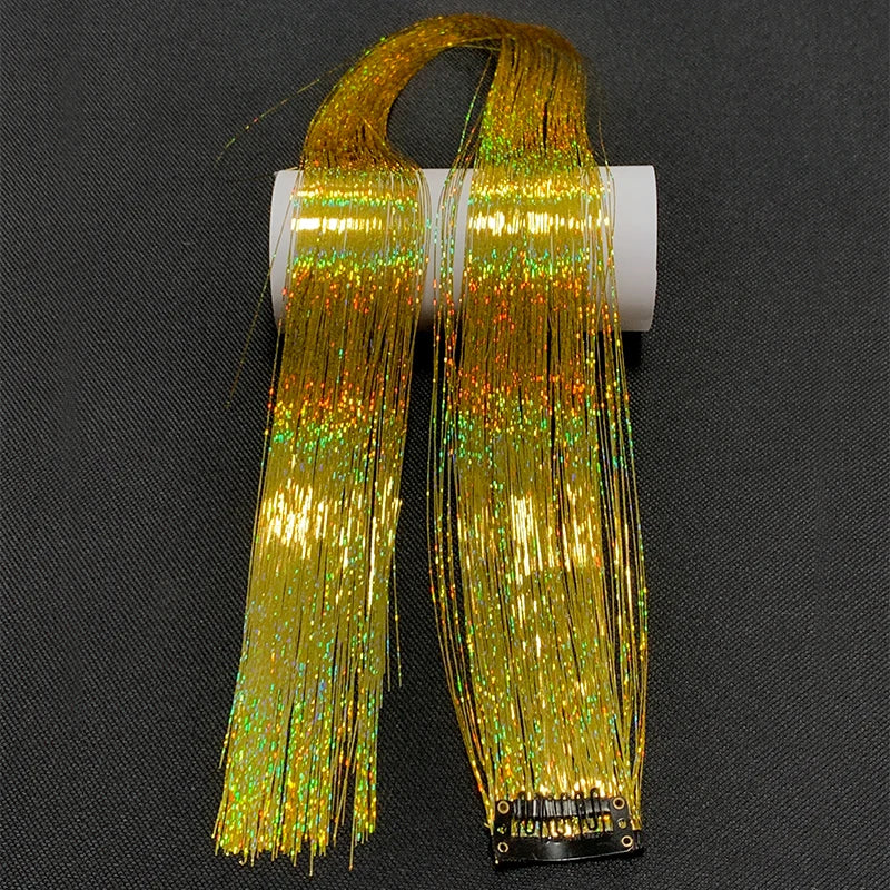 Rainbow Glitter Tinsel Hair Extensions Clip In for Party and Daily Style