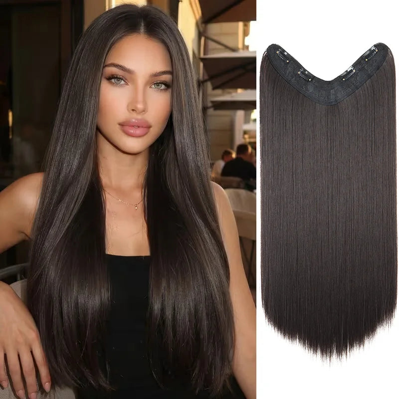 24-Inch V-Shaped Clip-In Straight Hair Extension for Women