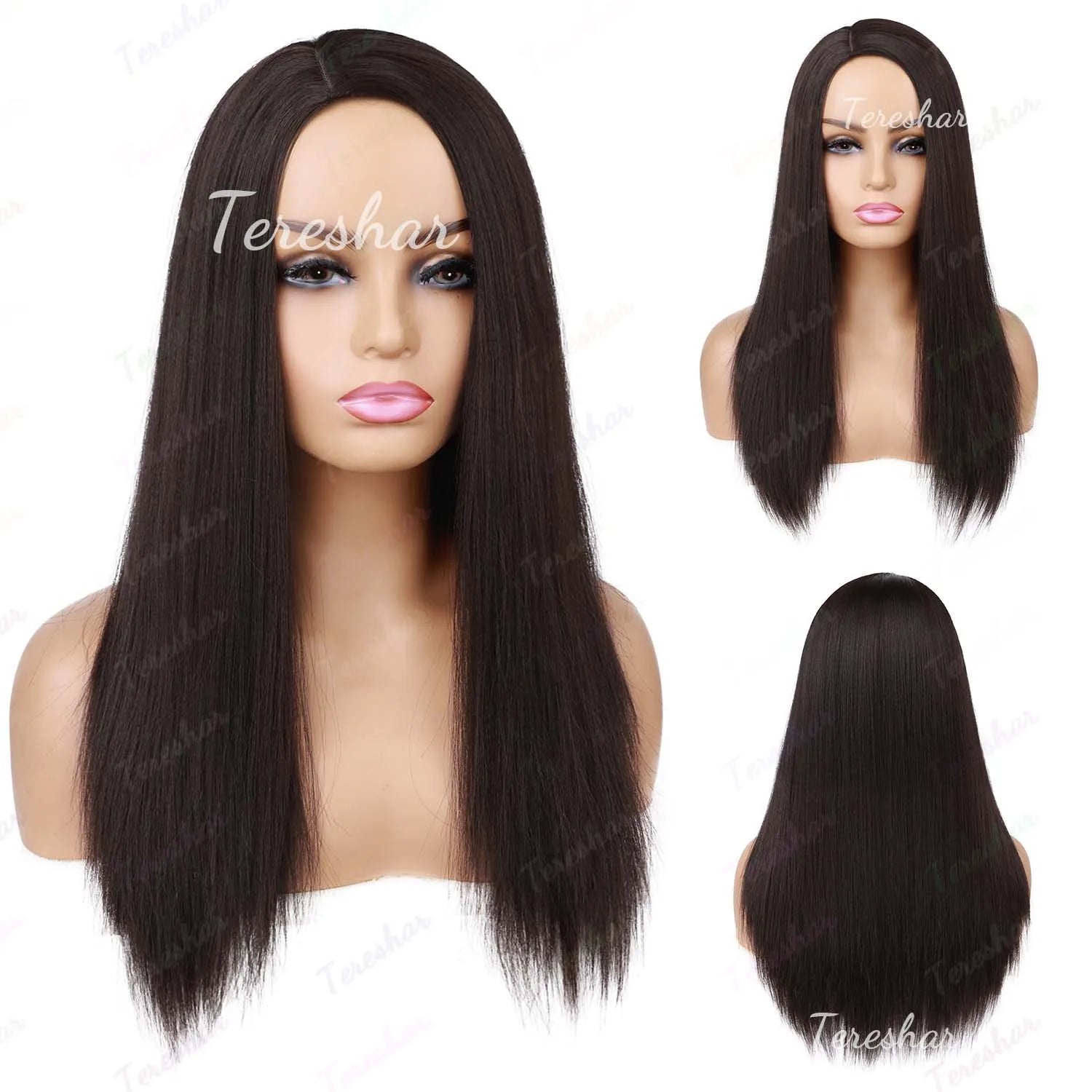 Straight Yaki Texture Synthetic Wig for Daily Wear - 5