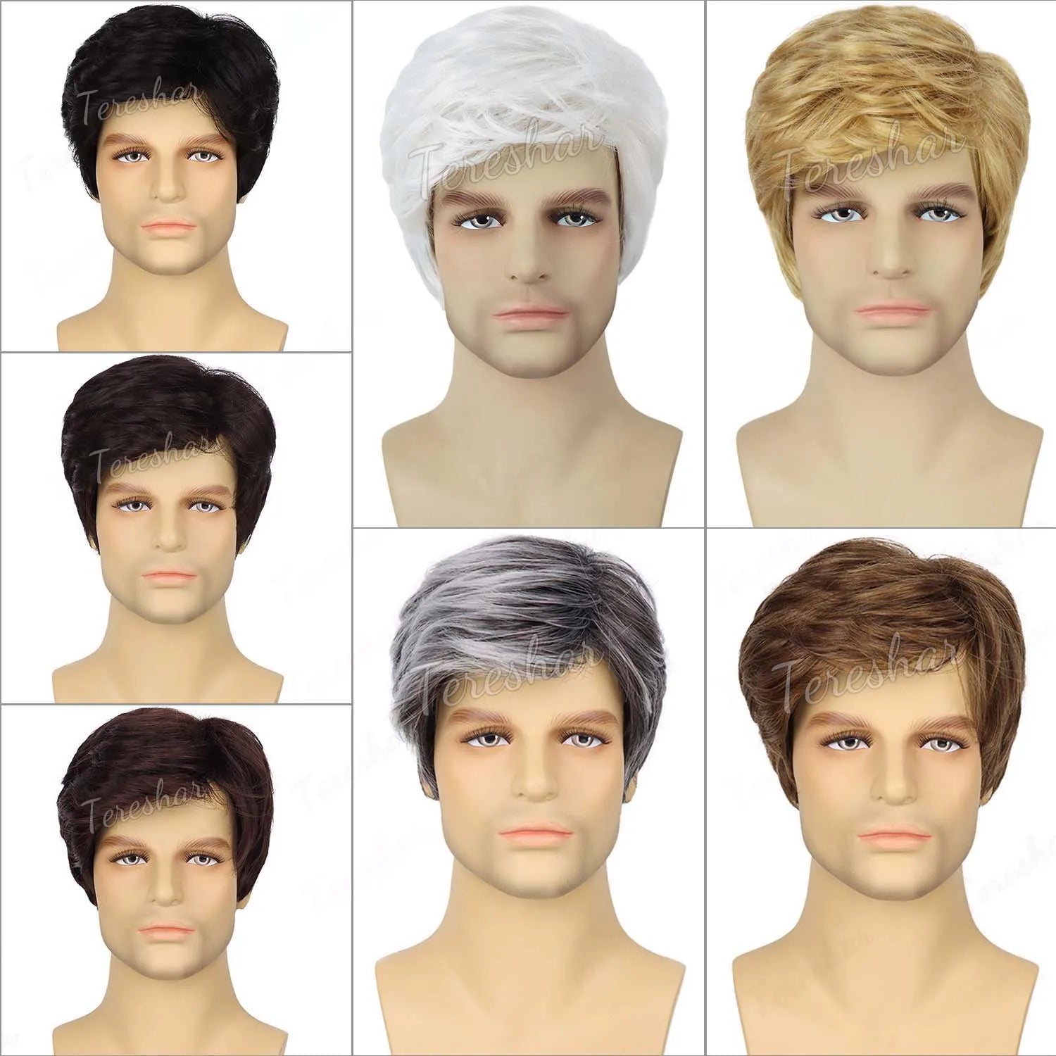 Short Grey Layered Wig for Men Costume Cosplay and Halloween Parties - 3