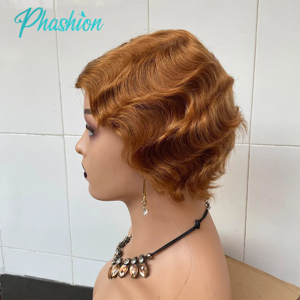Short Finger Wave Pixie Cut Human Hair Wig - 9