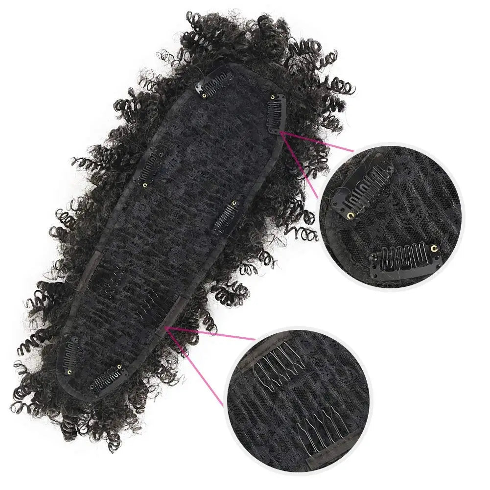 Curly Afro Mohawk Ponytail with Bangs Clip-In
