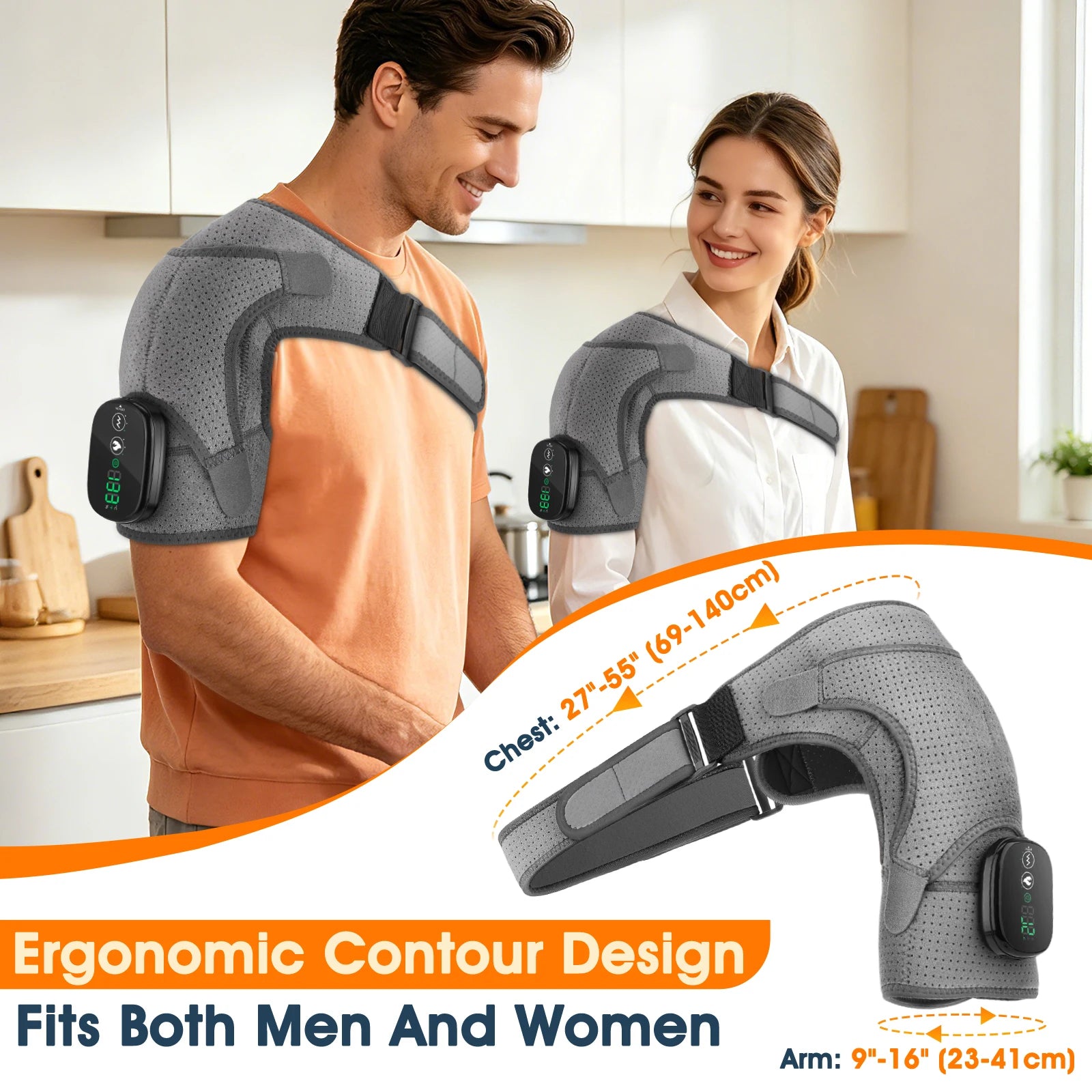 Cordless Heated Shoulder Massage Wrap with Vibration for Pain Relief - 5