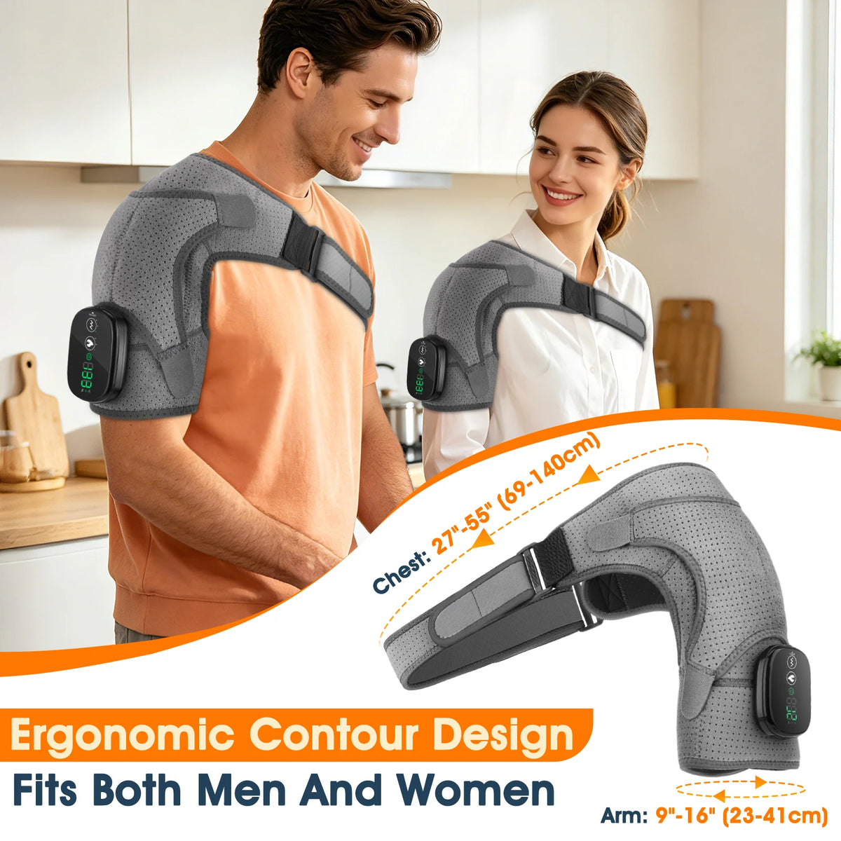 Cordless Heated Shoulder Massage Wrap with Vibration for Pain Relief