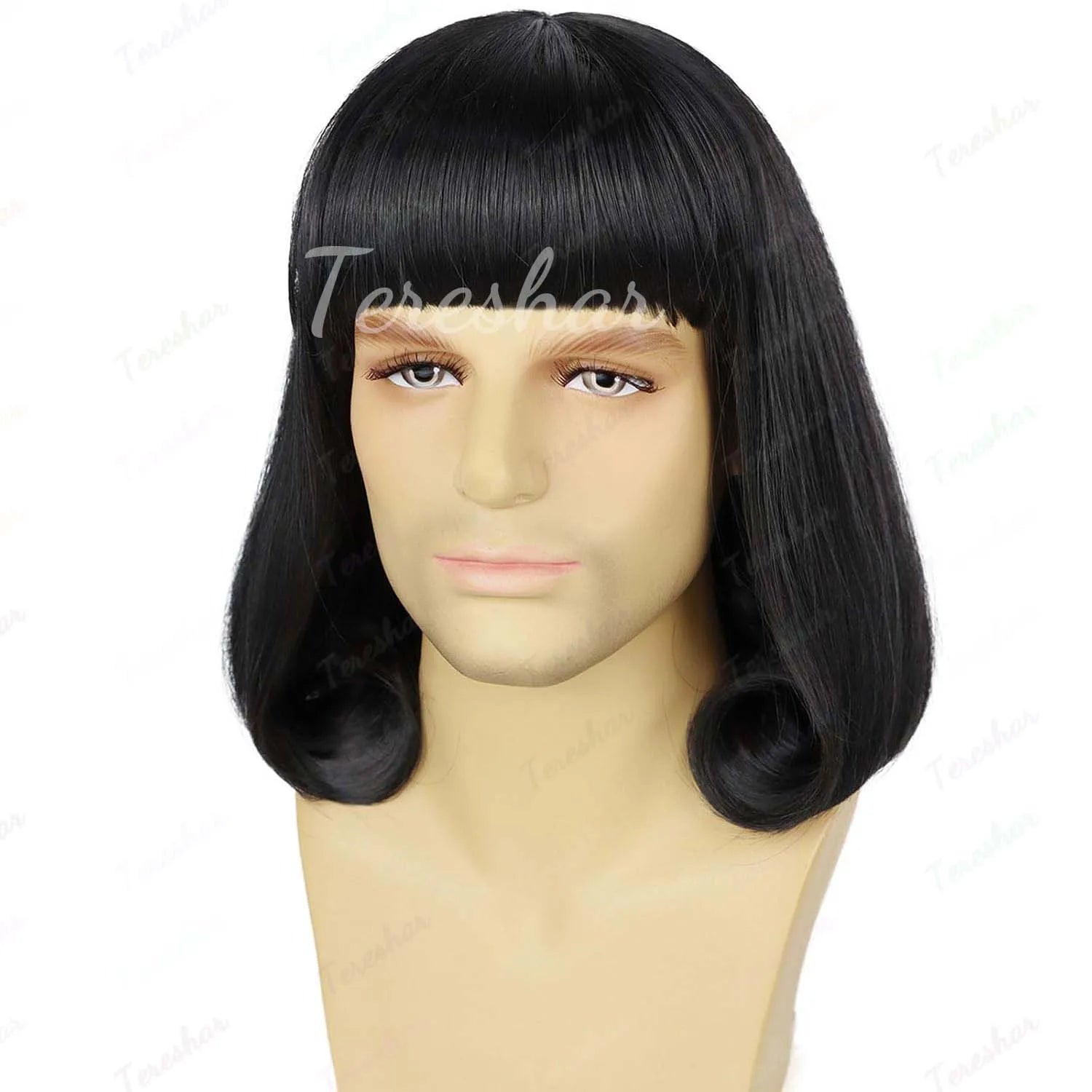 Short Black Bob Cosplay Wig with Bangs for Halloween and Costume Parties - 8
