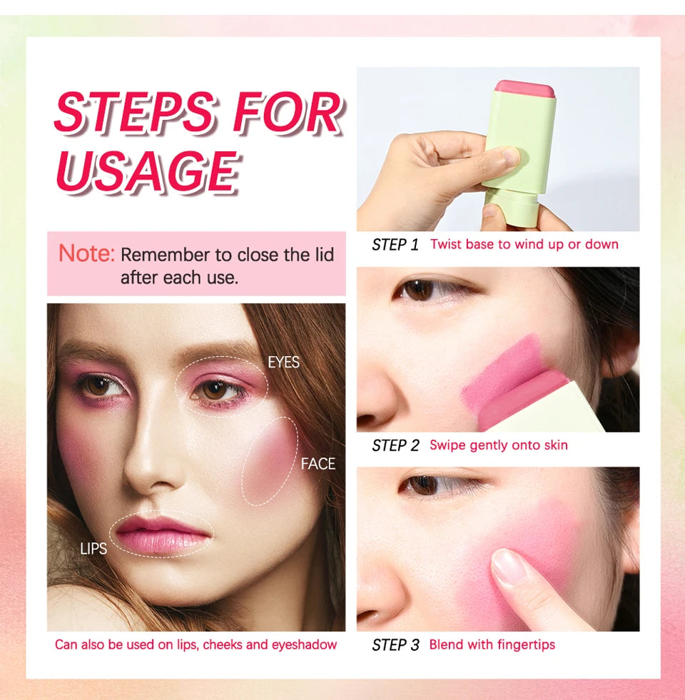 Cream Blush Stick for Cheeks and Lips Multi-Use Makeup - 16