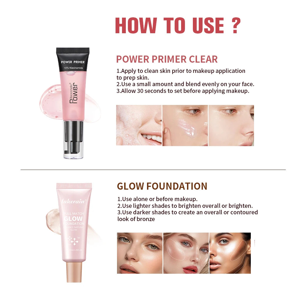 Hydrating Makeup Primer and Glow Foundation Set for Radiant Skin - 4