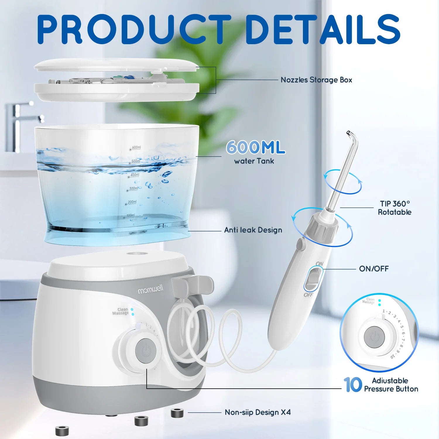 Electric Water Flosser for Teeth with 8 Nozzles and 10 Pressure Settings - 3