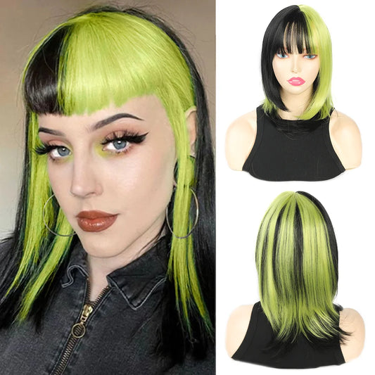 18 Inch Two-Tone Straight Wig with Bangs for Parties and Cosplay
