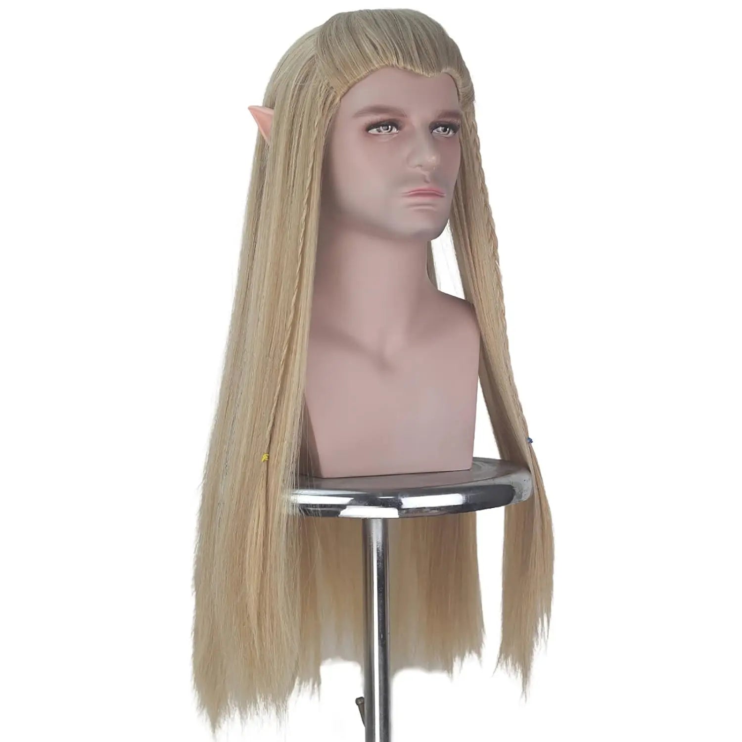 Ash Blonde Long Straight Cosplay Wig with Elf Ears for Men - 10
