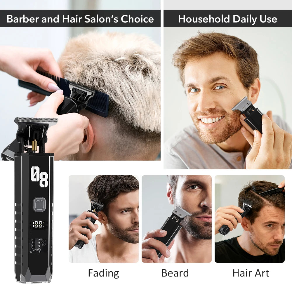 Professional Cordless Hair Trimmer with Digital LED Display for Men