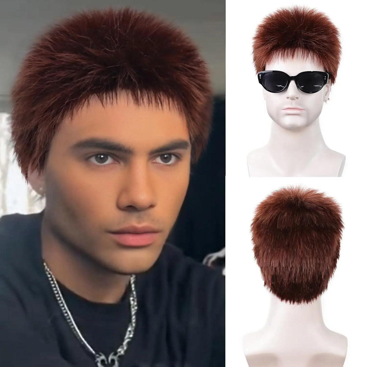 Short Layered Black Wig for Men Daily and Cosplay