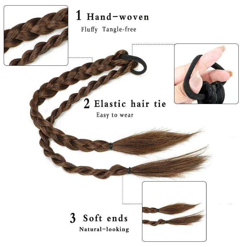 Synthetic Braided Hair Extensions Ponytail Holder for Women - 4