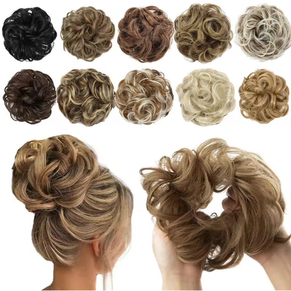 Messy Curly Bun Hair Scrunchie for Instant Volumized Updo Hairstyles - 1