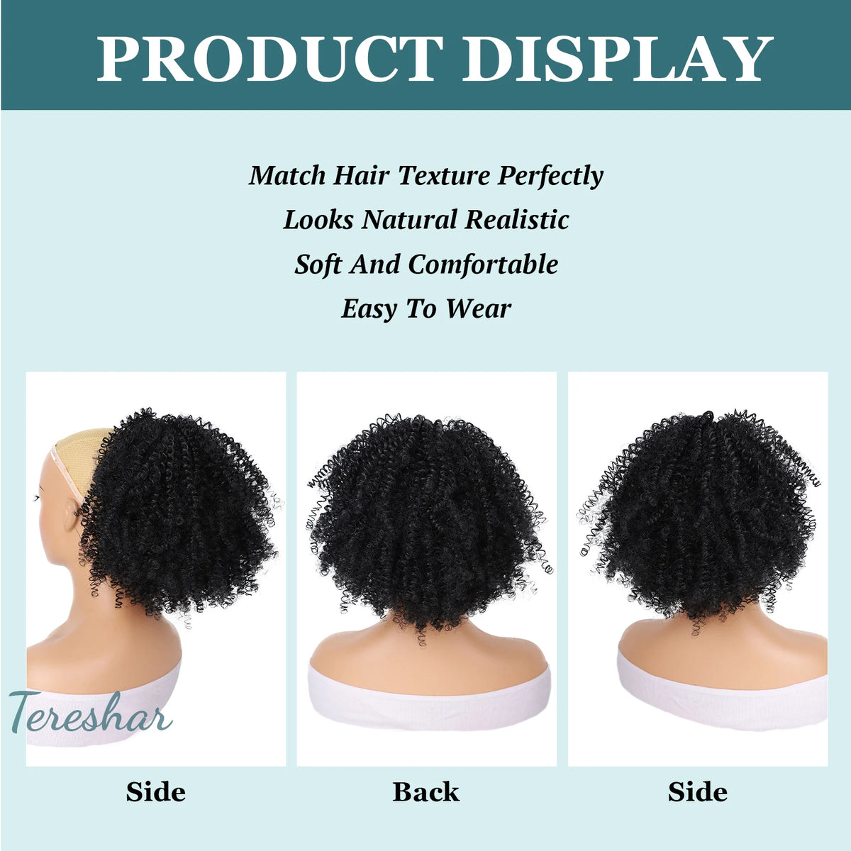 Short Kinky Curly Afro Ponytail Extension with Drawstring and Clips
