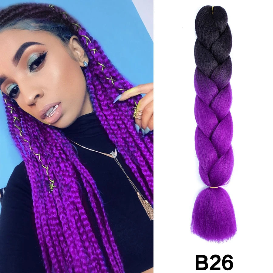 24-Inch Purple Synthetic Braiding Hair Extensions for Parties