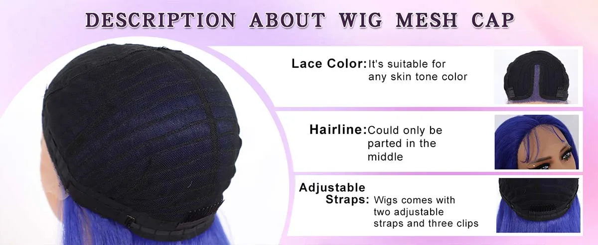 Long Straight Blue Lace Front Wig for Women with Natural Hairline - 9