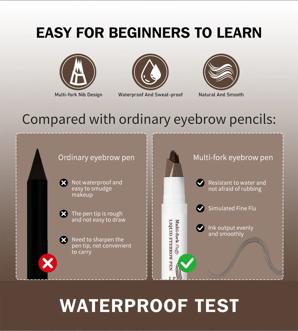 Waterproof Multi-Fork Liquid Eyebrow Pen for Natural Microbladed Brows - 12