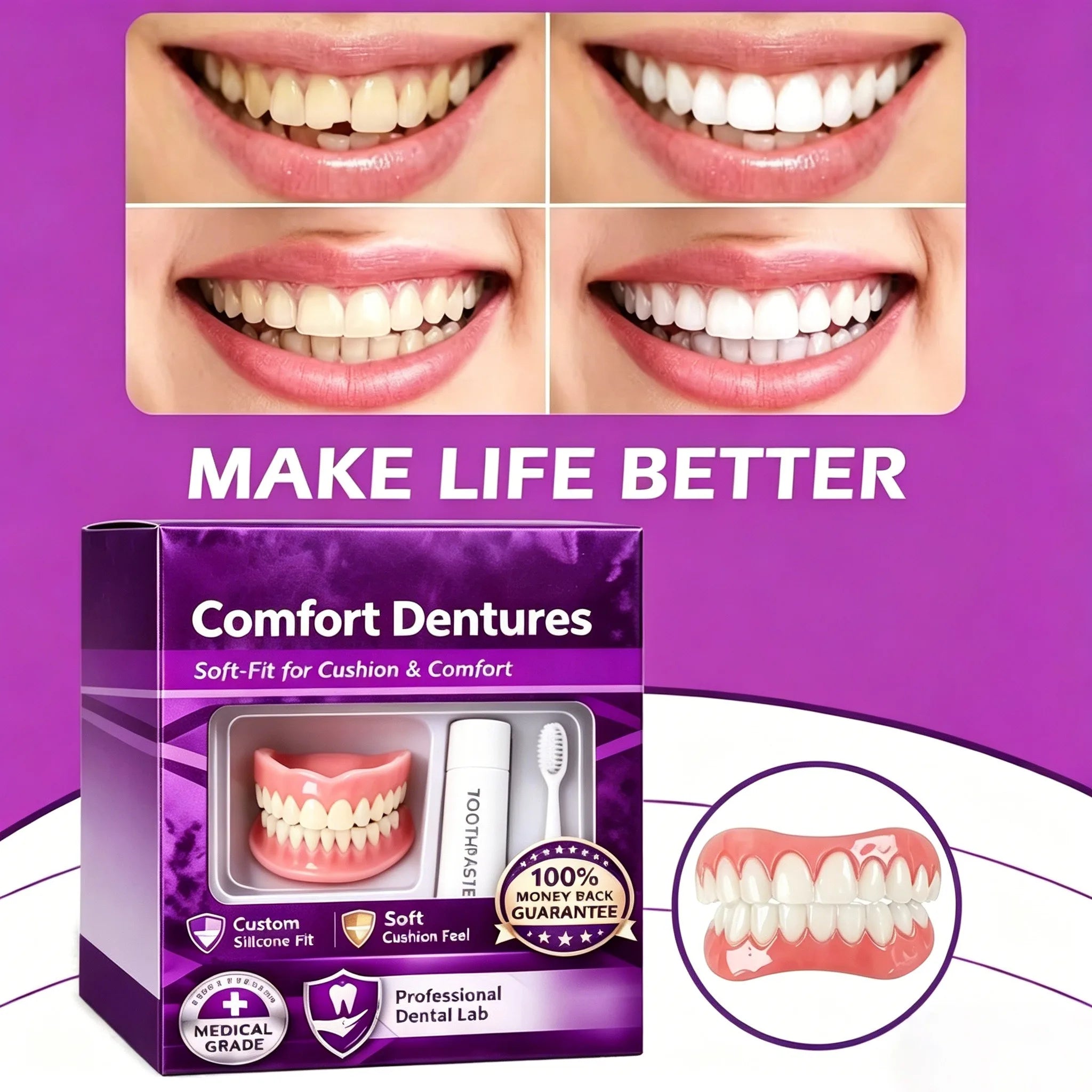 Comfortable Silicone Cosmetic Dentures for Instant Smile Restoration - 5