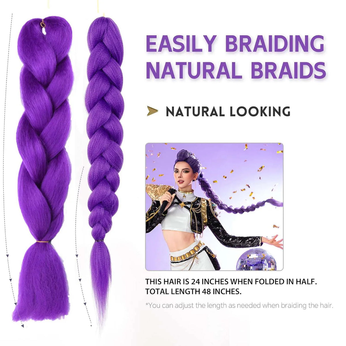 24-Inch Synthetic Purple Braiding Hair Extensions