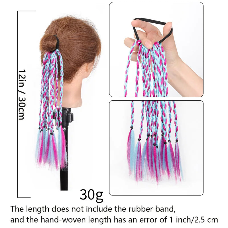 12-Inch Colorful Braided Ponytail Extension for Performances - 3