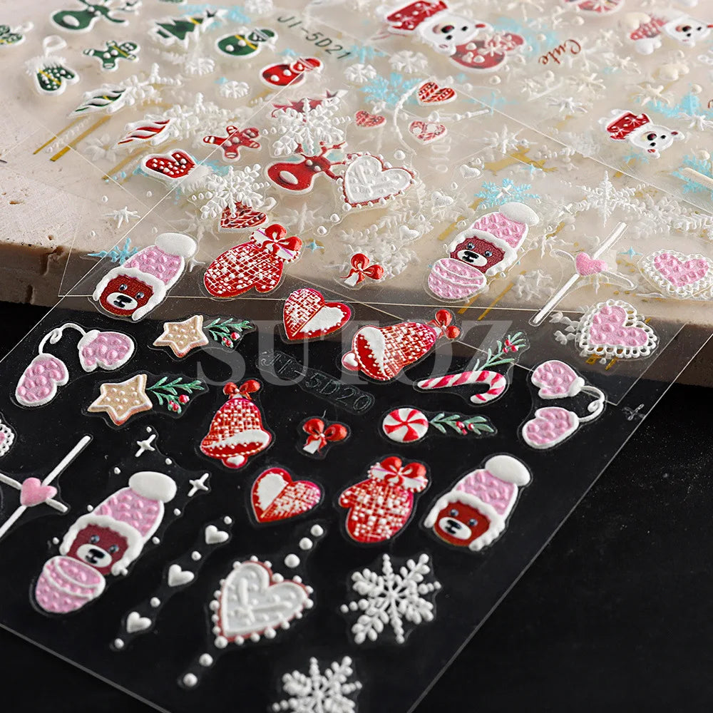 5D Embossed Christmas Nail Art Stickers for Winter Holiday Manicures - 14