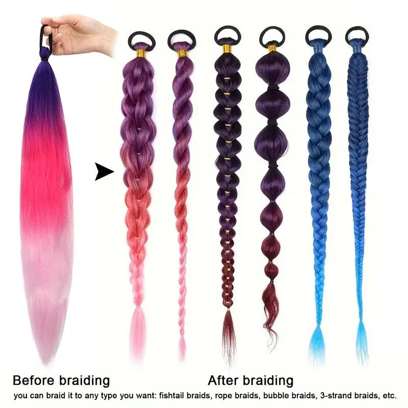 26-Inch Colorful Synthetic Braided Ponytail Extension - 5