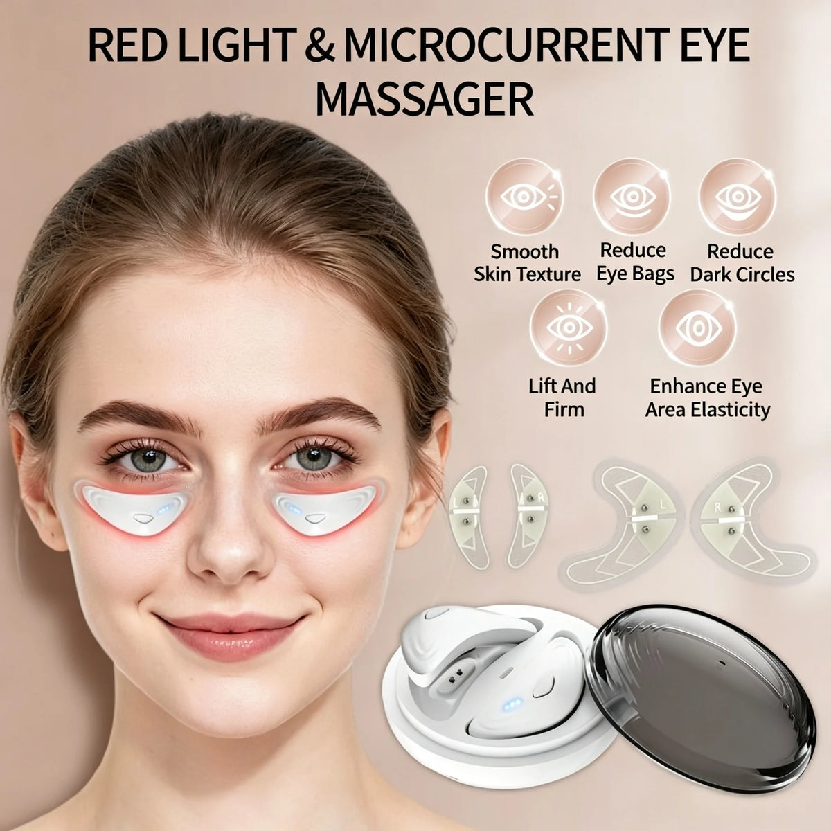 Red Light Microcurrent Eye Massager for Dark Circles and Puffiness