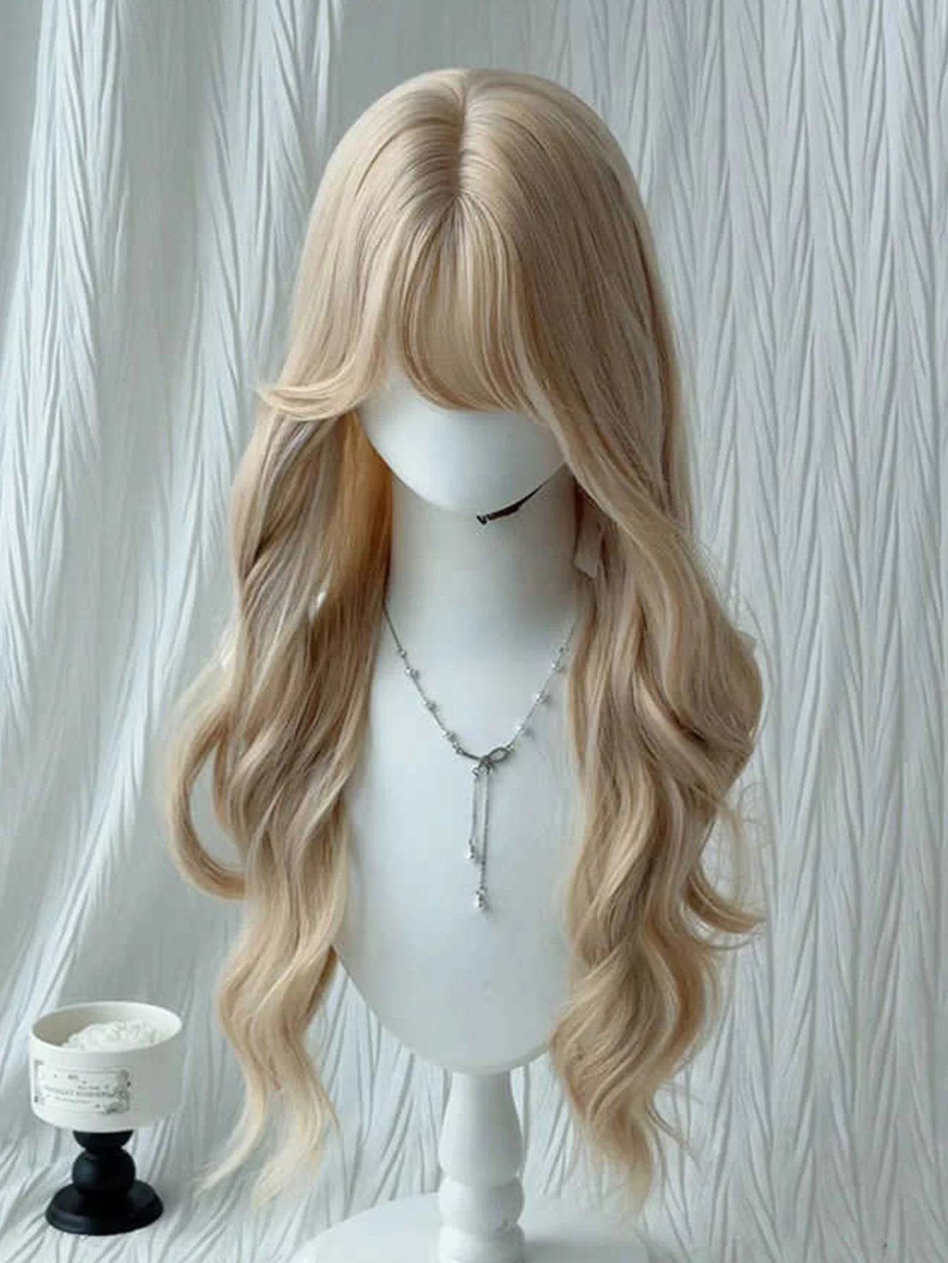 Long Wavy Blonde Cosplay Wig with Bangs - 5
