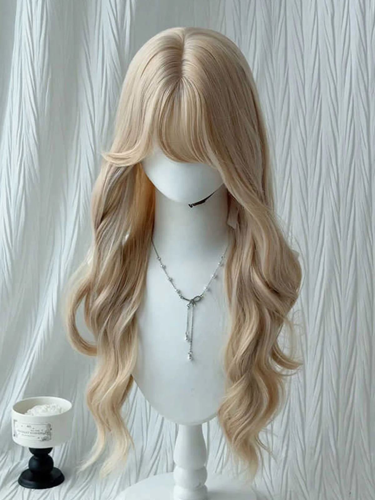 Long Wavy Blonde Cosplay Wig with Bangs
