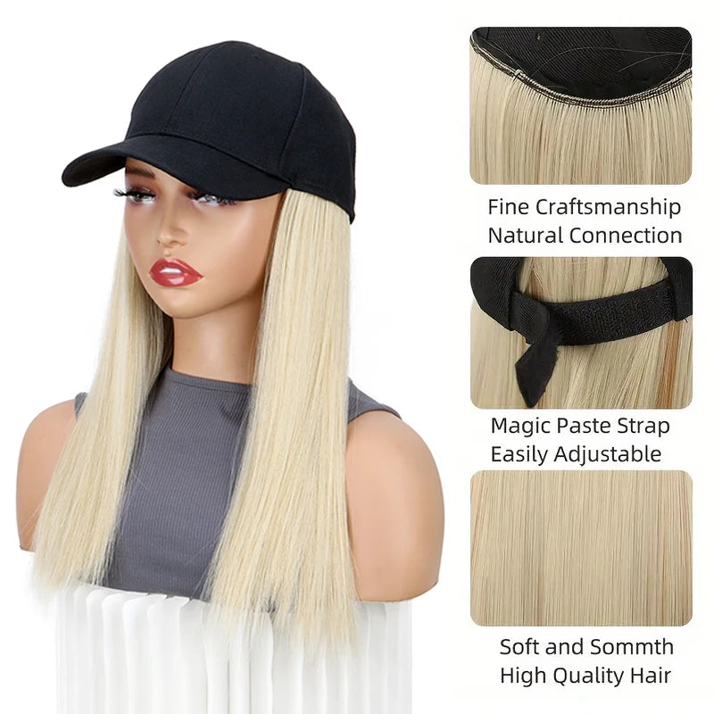 18-Inch Straight Hair Extension Baseball Cap for Daily Wear