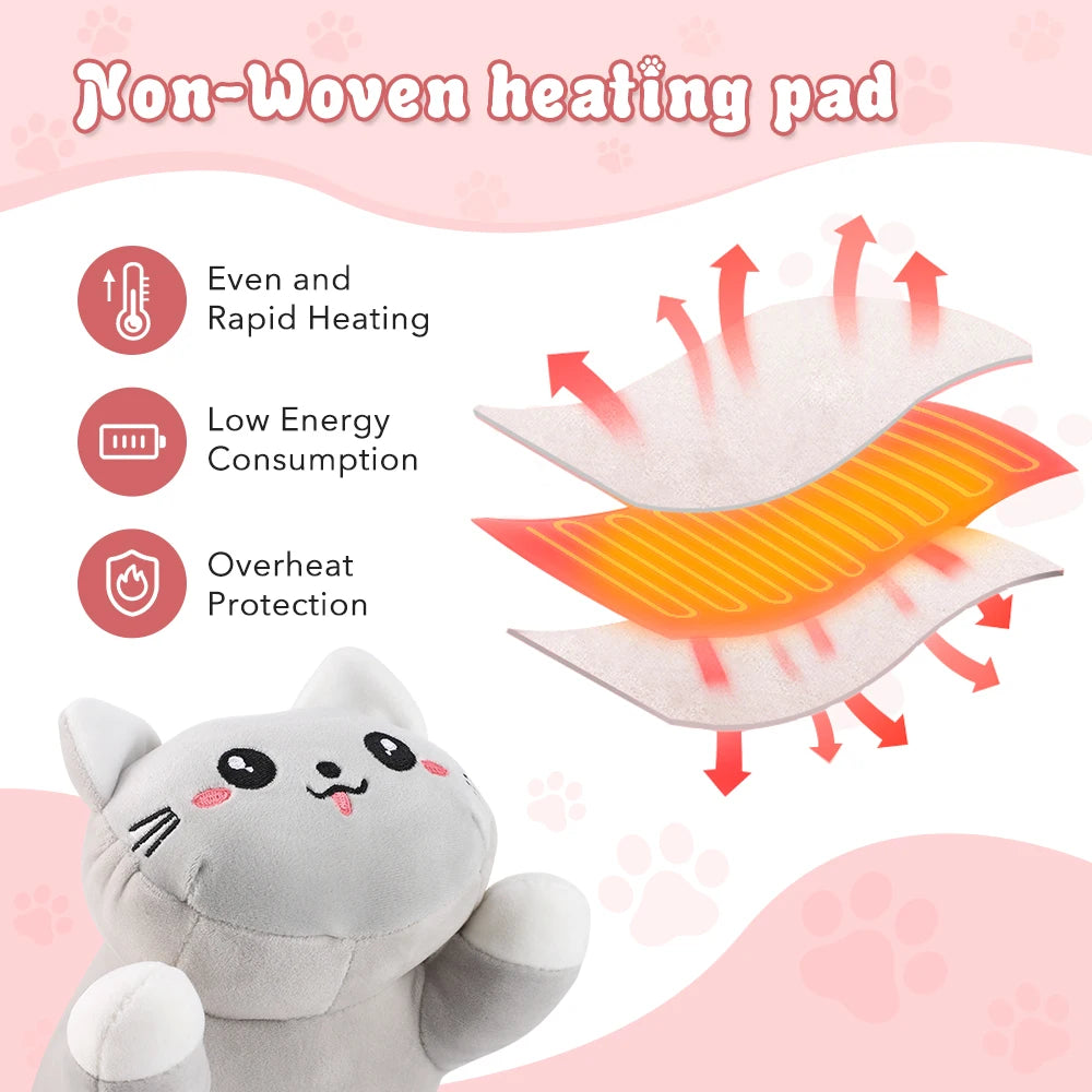 USB Heated Plush Cat Pillow for Menstrual Cramps and Back Pain Relief - 3