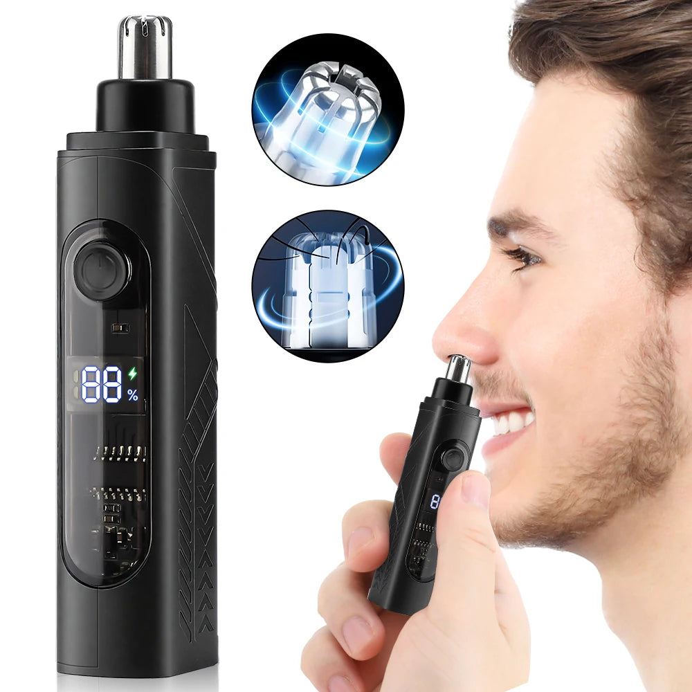 Rechargeable Electric Nose and Ear Hair Trimmer with LED Battery Display - 1