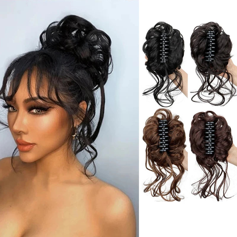 Messy Curly Hair Bun Claw Clip Extension for Instant Voluminous Updo - 1