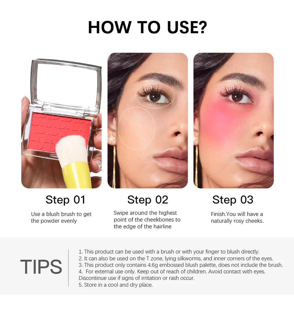 Embossed Matte Face Blush Palette with Professional Application Brush