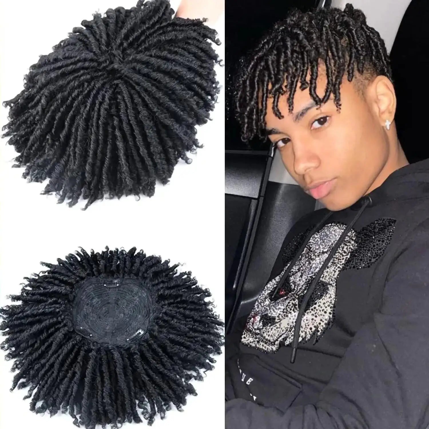 Men's Short Curly Braided Dreadlock Wig - 7