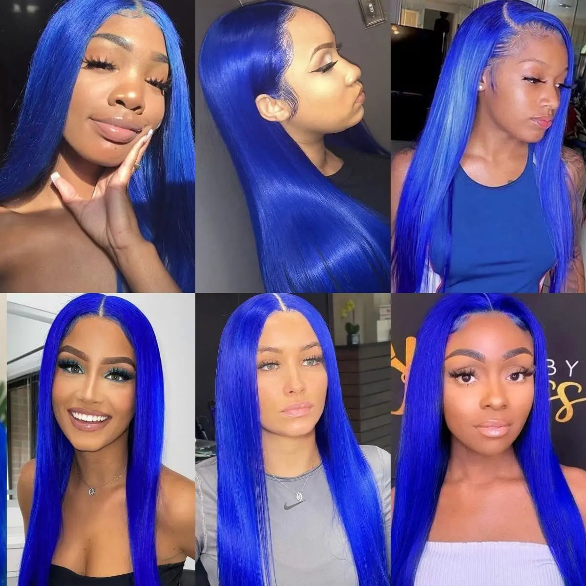 Long Straight Blue Lace Front Wig for Women with Natural Hairline - 3