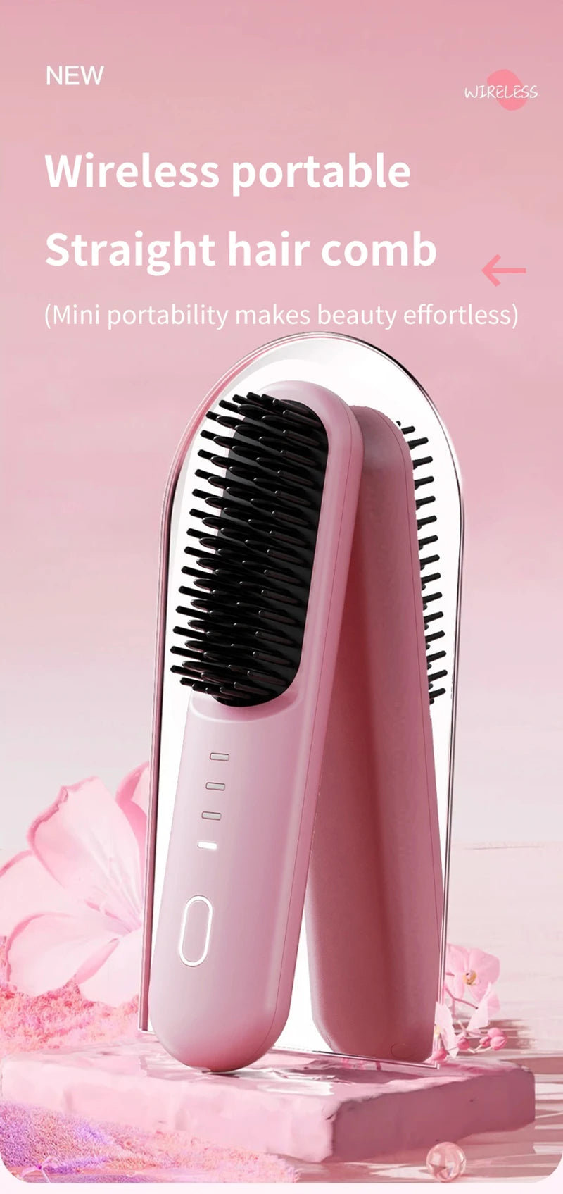 Fast Heating Cordless Hair Straightening Brush for Smooth Frizz-Free Hair - 7