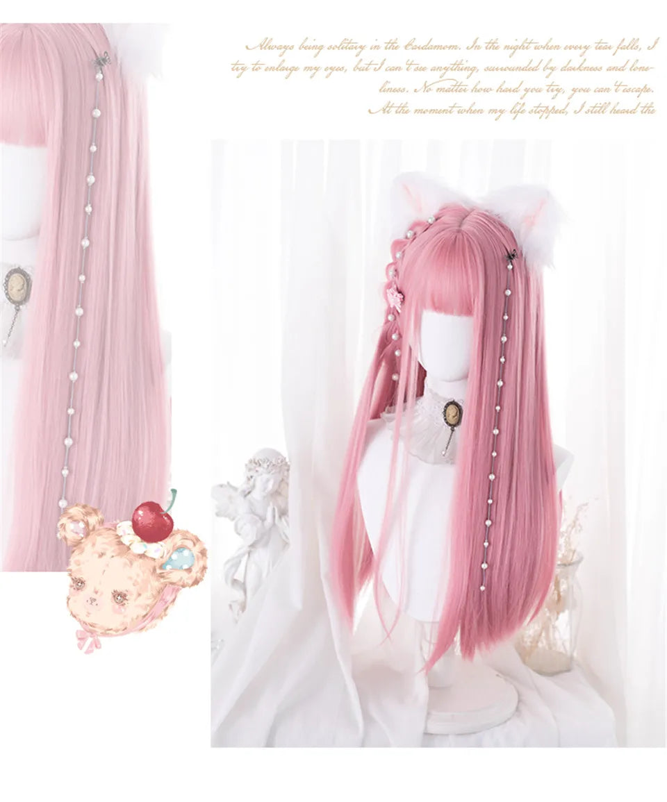 24-Inch Long Pink Cosplay Wig for Costumes