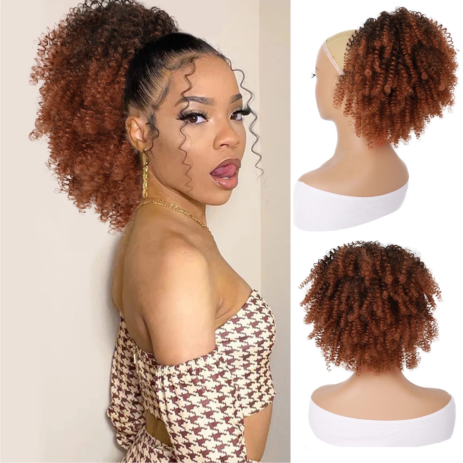Short Kinky Curly Afro Ponytail Extension with Drawstring and Clips - 10