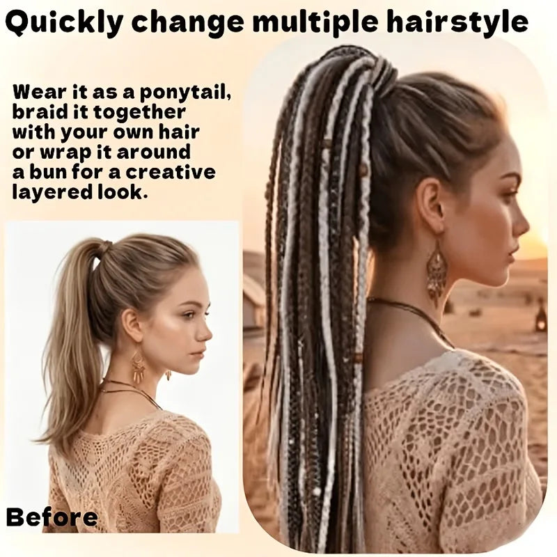 Bohemian Braided Ponytail Extension for Women Hippie Style Hair Accessory