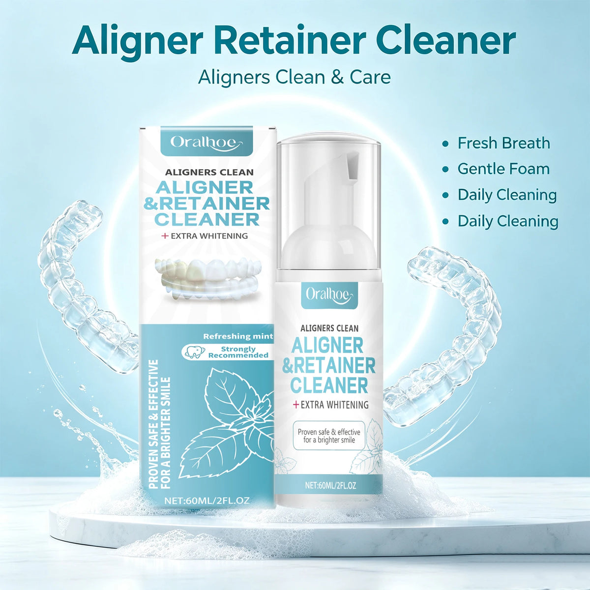 Refreshing Aligner and Retainer Cleaning Foam for Daily Oral Hygiene