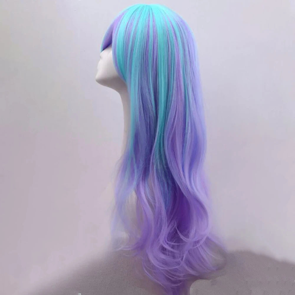 Long Wavy Ombre Cosplay Wig with Bangs - 4