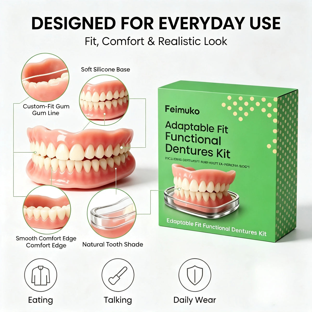 Comfort Fit Snap-On Dentures for Instant Realistic Smile