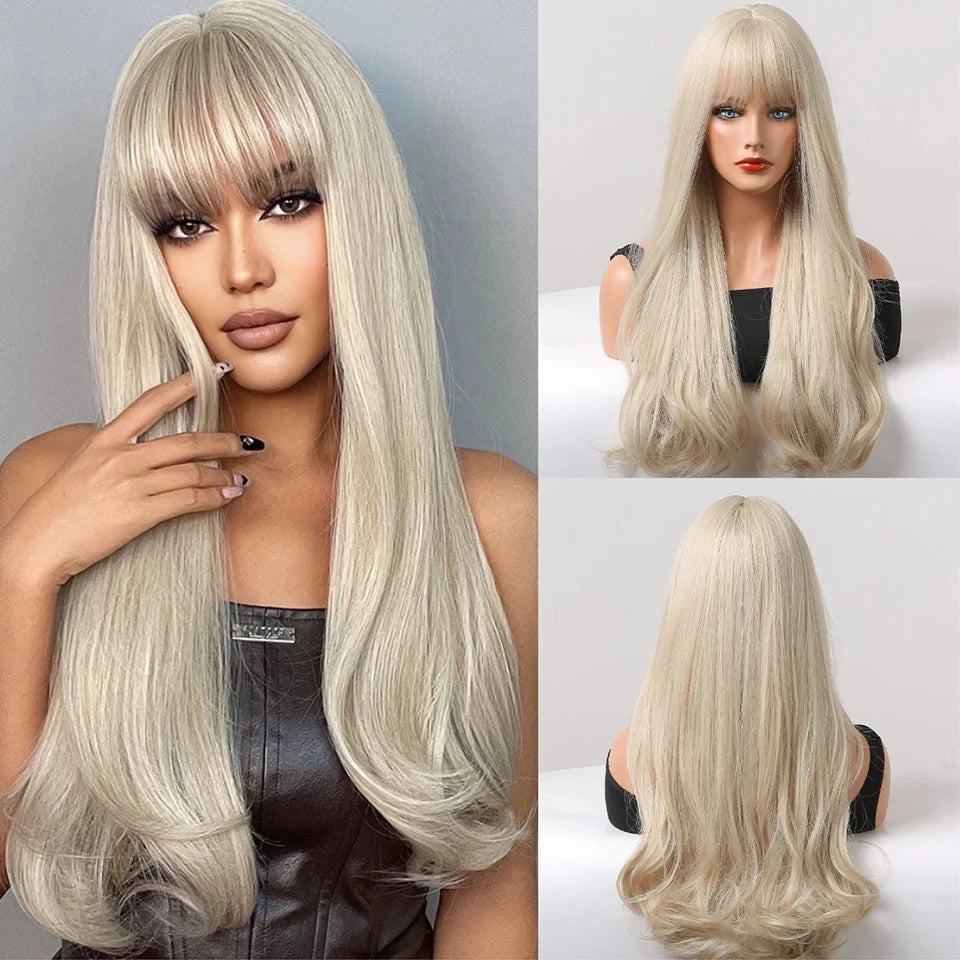 Long Straight Synthetic Wig with Bangs for Cosplay and Parties - 54