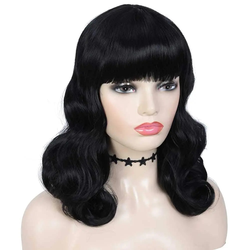 Short Curly Vintage Rockabilly Wig with Bangs - 6