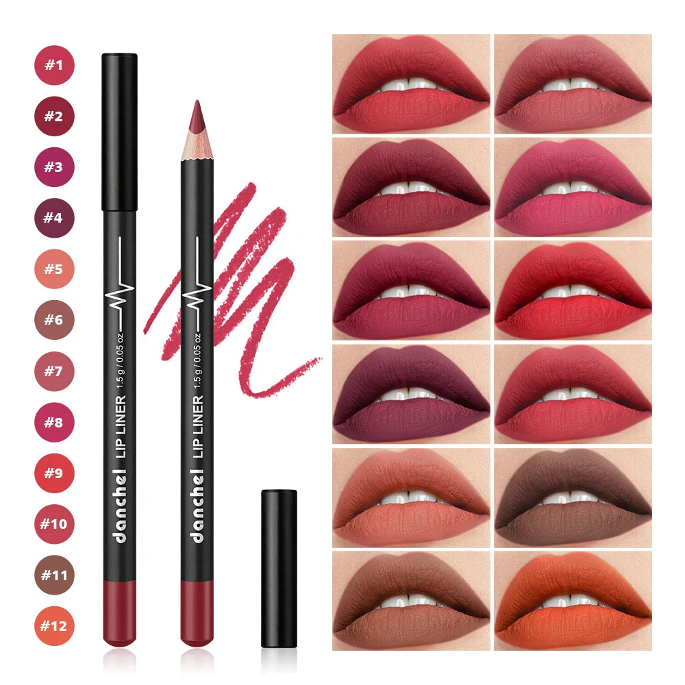 Professional 12-Color Semi-Matte Waterproof Lip Liner Pencil Set - 2